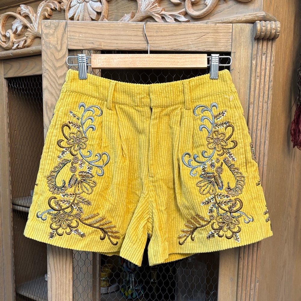 Free People Bali Rhapsody Embellished Corduroy Shorts